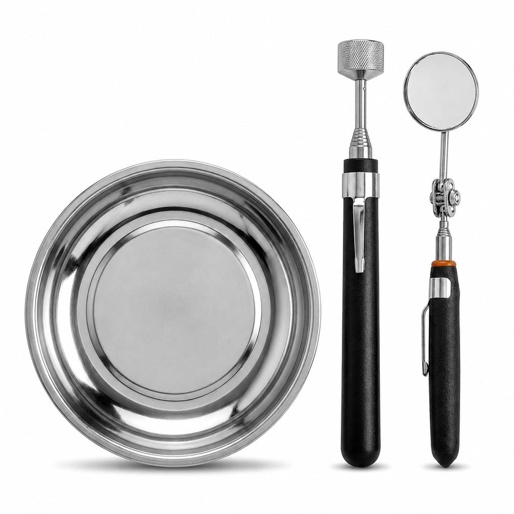 Magnetic Parts Tray Set, 3-Piece Magnetic Bowl, Telescoping Magnet Pickup Tool and Inspection Mirror, Screw Nut Bolt