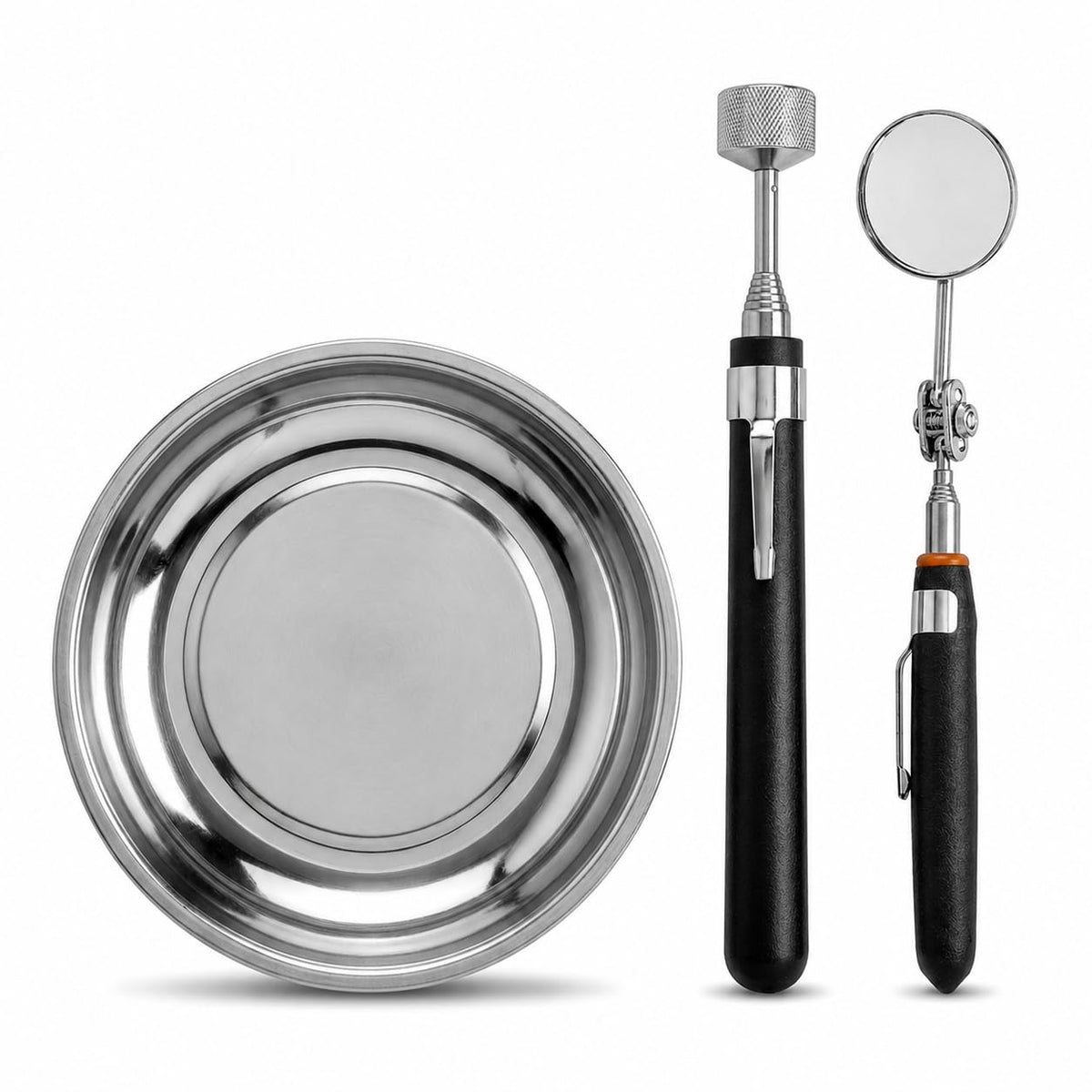 Magnetic Parts Tray Set, 3-Piece Magnetic Bowl, Telescoping Magnet Pickup Tool and Inspection Mirror, Screw Nut Bolt