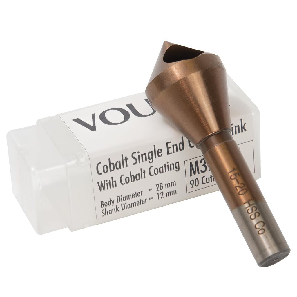Cobalt Steel Single End Countersink Drill Bit with Cobalt Coating Finish for Hard Metal Wood, 90 Degree M35 HSS, 12MM Round Shank, 28MM Body Diameter