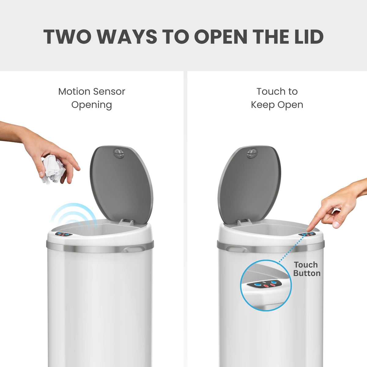 13 Gallon Round Sensor Kitchen Trash Can with Lid | Odor Filter