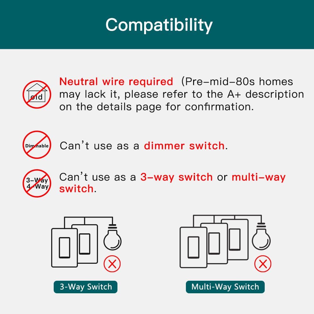 Smart Light Switch Single Pole Works with Alexa