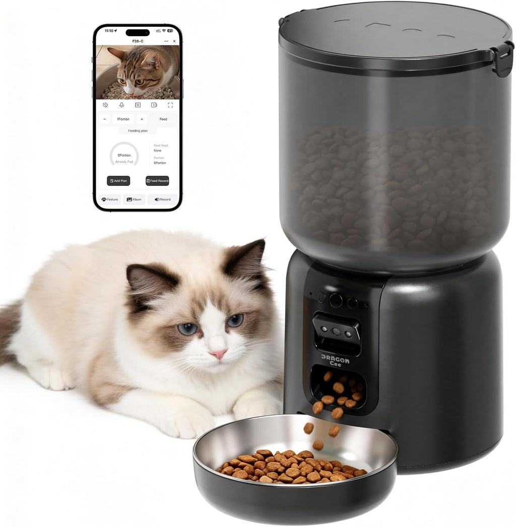 Automatic Cat Feeder with Camera – 5G WiFi Timed Cat Food Dispenser, 4L Clog-Free Smart App Control Pet Feeder, 1080P