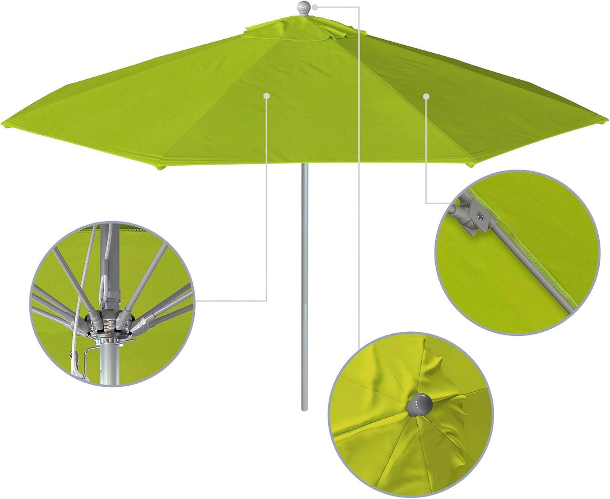 11Ft Commercial Grade Sunbrella Fabric Market Umbrella, Pulley Lift, Aluminum/Fiberglass, 2mm pole wall, Silver