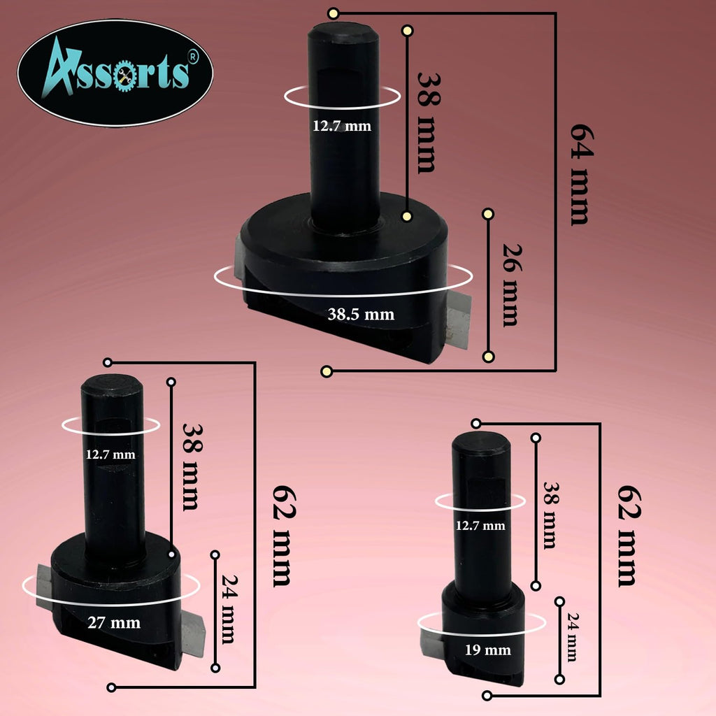 ASSORTS Fly Cutter Set, 1/2" Shank with Wooden Stand