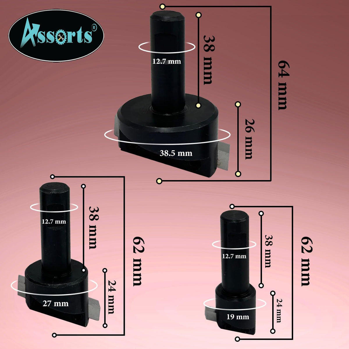 ASSORTS Fly Cutter Set, 1/2" Shank with Wooden Stand