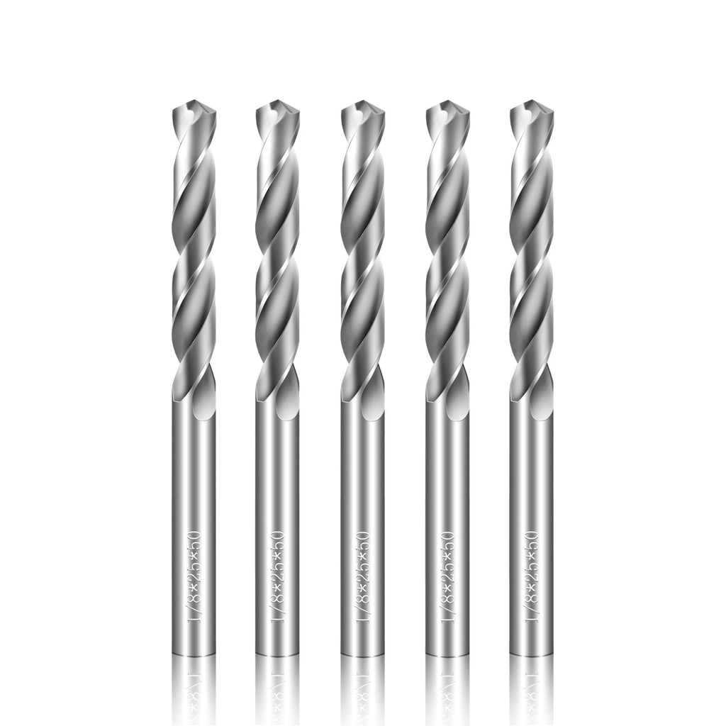 1/8" Drill Bits Solid Carbide Drill Bits, Tungsten Carbide Drill Bit Set, Metal Drill Bit Set for Stainless Steel Hardened Steel Cast Iron Alloy Copper, 5 Pcs