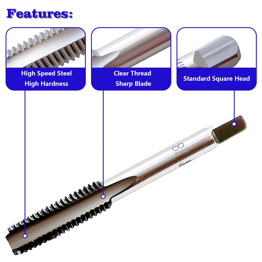 2Pack M8 x 1.25 Metric Thread Tap, M8 x 1.25mm High-Speed Steel Hand Tap,Right Hand Thread Tap 1Pair