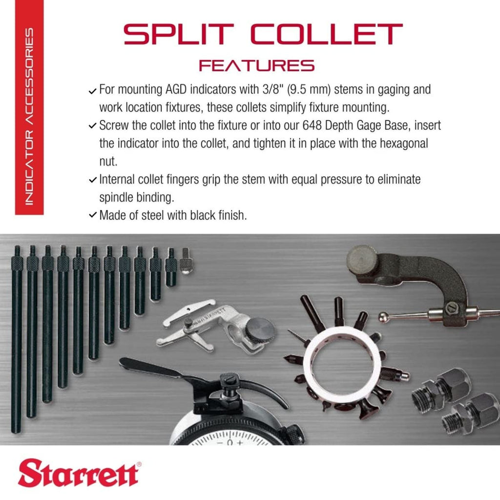 Starrett Steel Indicator Split Collet, 3/8-24NF Thread Size