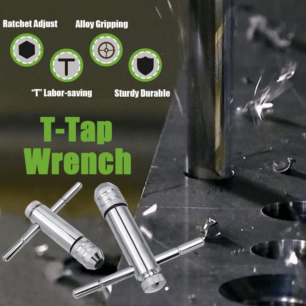 Bestgle 2Pcs Ratchet T Handle Tap Wrench, Adjustable T Bar Handle Holder Ratcheting Wrench for Metric M3-M8 / M5-M12 Thread Screw Taps