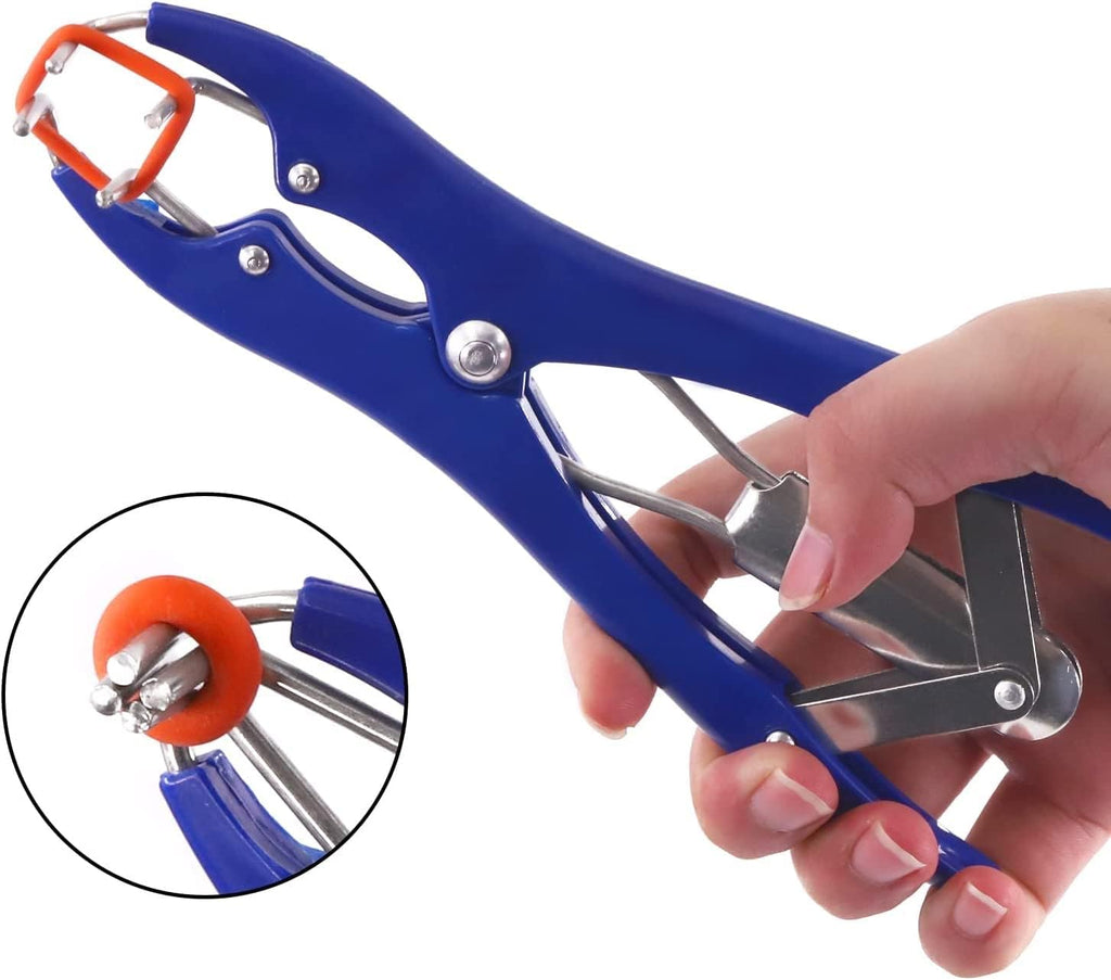 Goat Banding Tools Livestock Bander and Bands Kit with 1pc Expander Plier, 100pcs Rings (Blue Orange and Green)