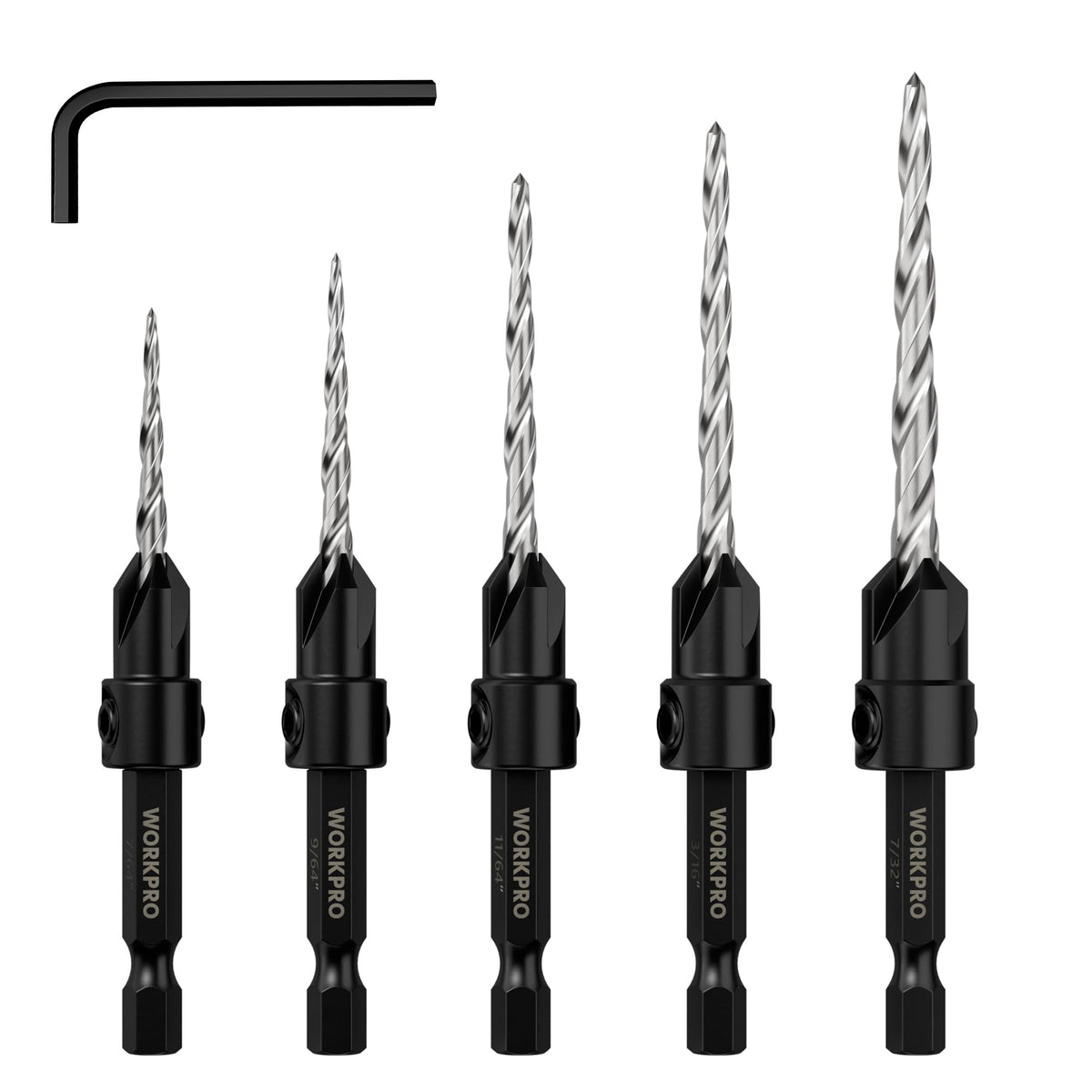WORKPRO 5PCS Countersink Drill Bit Set, Adjustable 4-Flute Bits