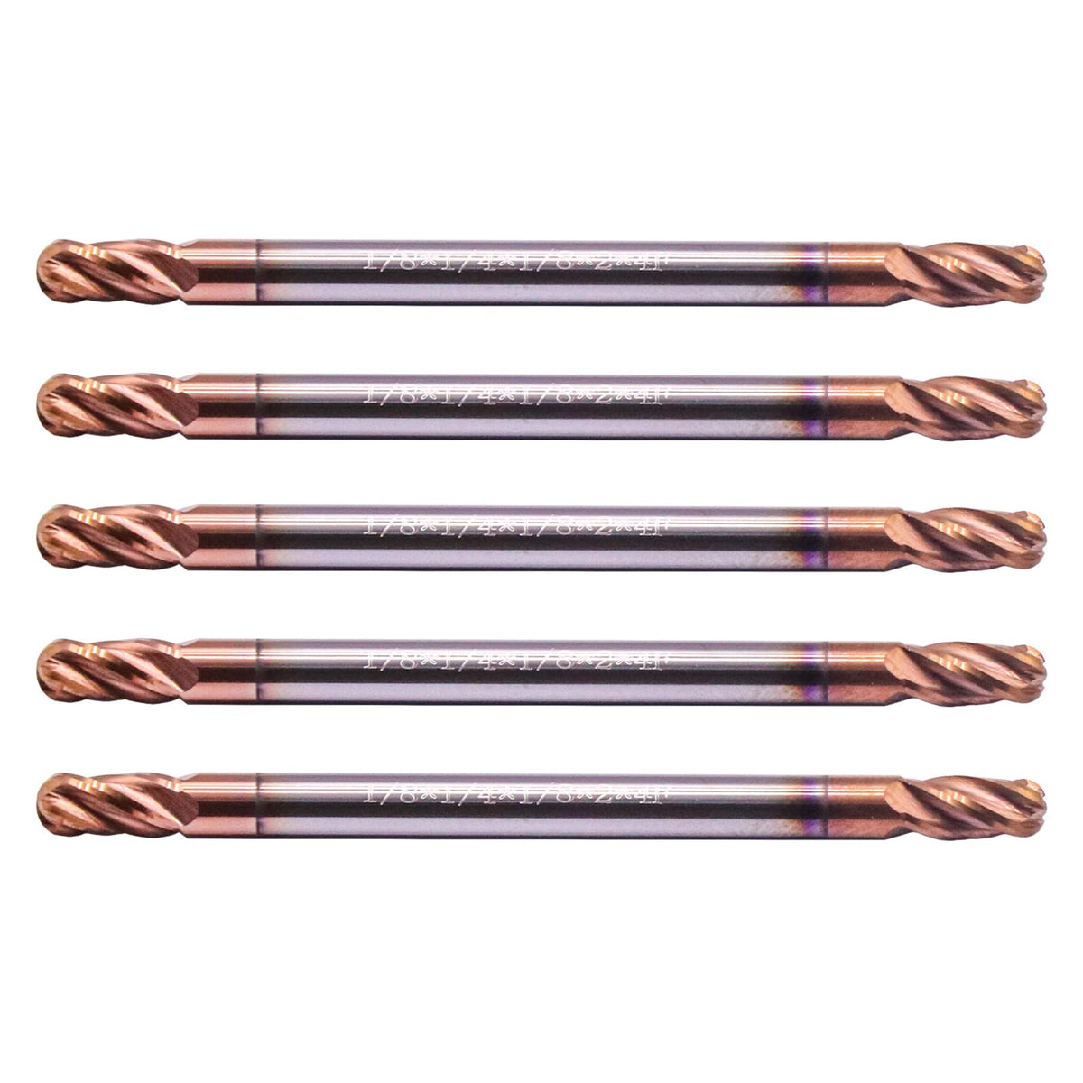 5Pcs 1/8" 4 Flute Double End Solid Carbide Ball Nose End Mill, TiSiN Coated