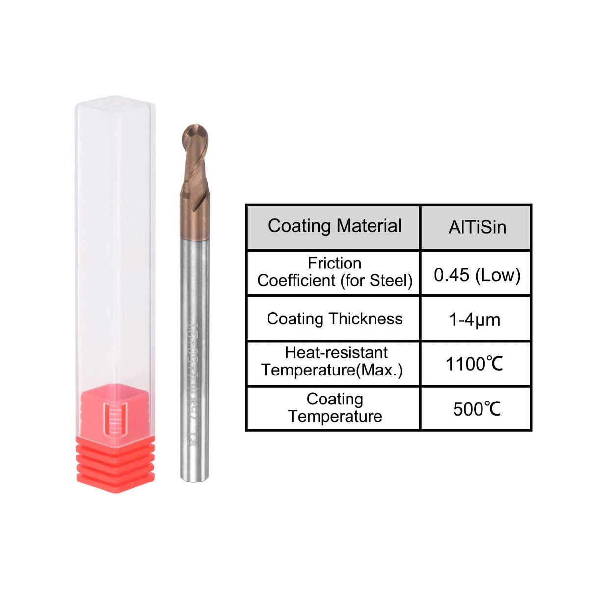 uxcell Ball Nose End Mill 1.75mm Tip Radius Solid Carbide AlTiSin Coated CNC Router Bits 2 Flute Spiral Milling Cutter HRC55 with 4mm Shank 50mm (2-inch) Length
