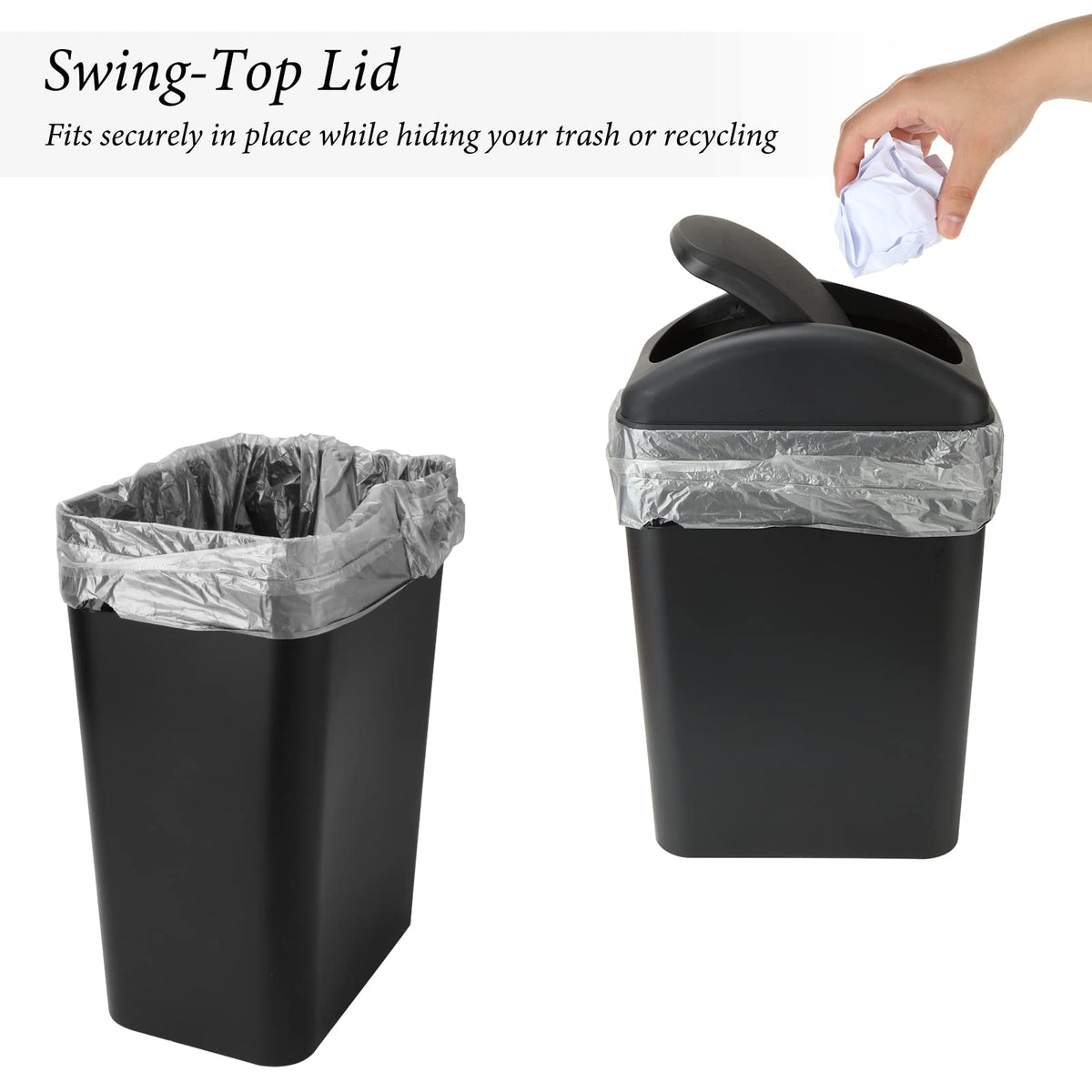 Small Lidded Trash Can 12 Liter/3 Gallon Plastic Garbage Bin with Lid