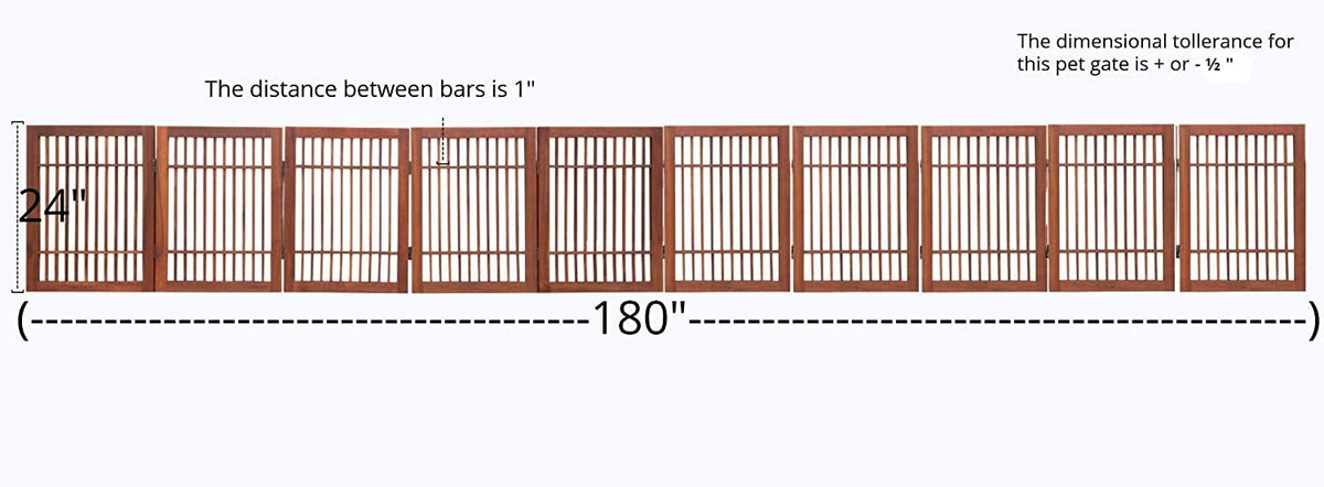 Freestanding Solid Wood Folding Pet & Dog Barrier Gate with Support Feet for Wide Indoor Openings, Hallways & Stairs