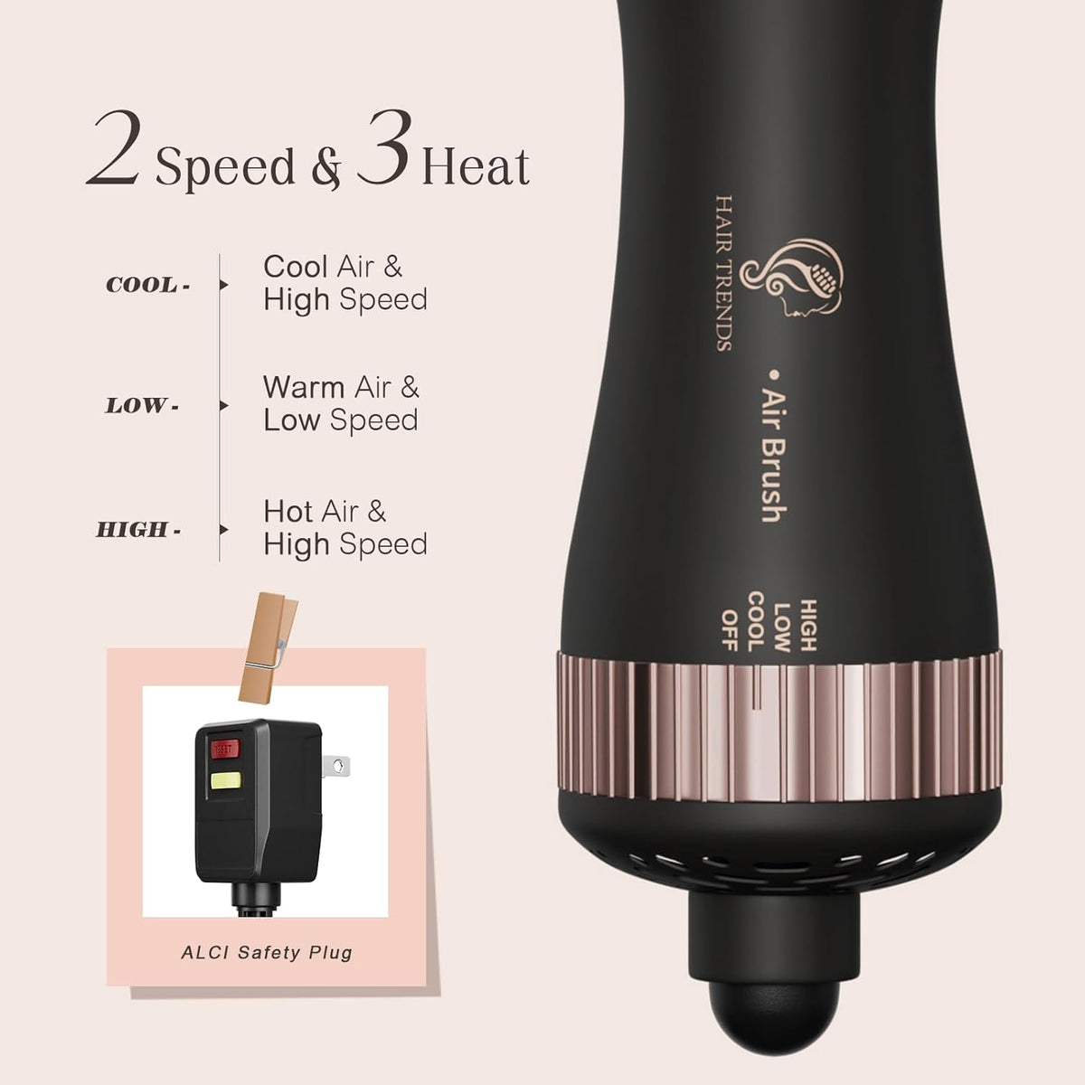 120-240V Travel Brush Hair Dryer, Small Hair Straightener Brush with European Plug Adapter for International Travel