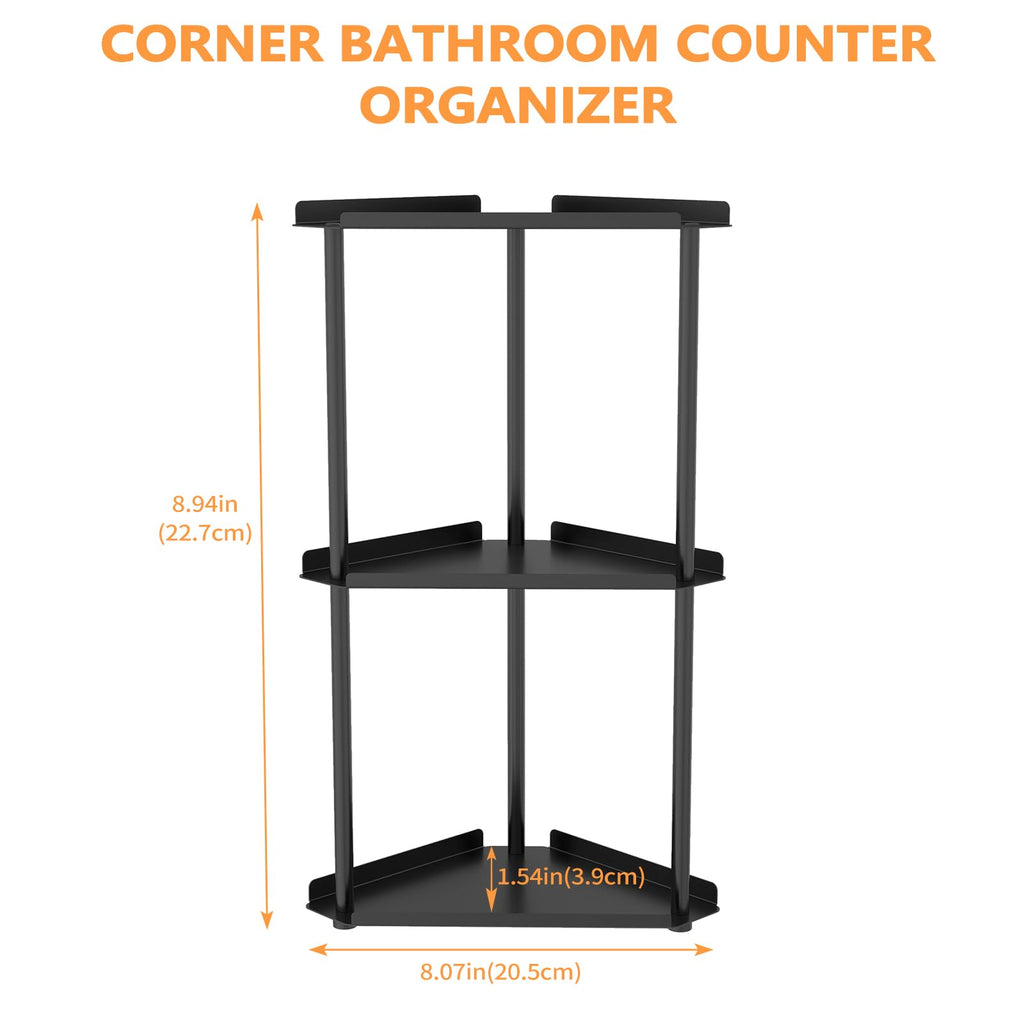 Corner Bathroom Counter Organizer, 3 Tier Corner Shelf Countertop Black