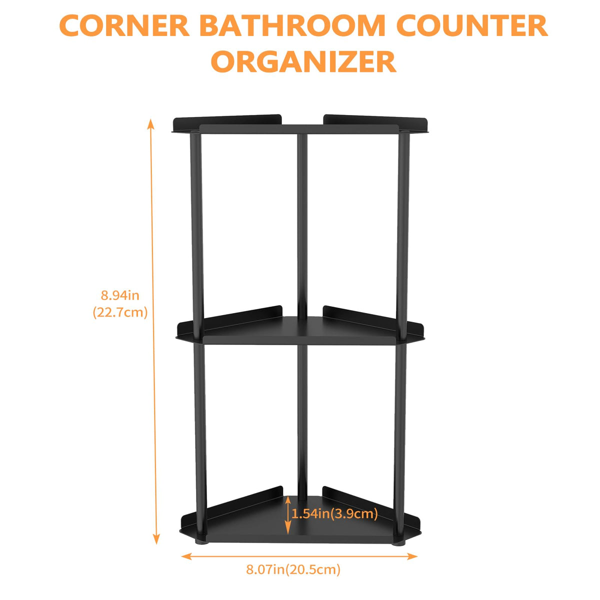Corner Bathroom Counter Organizer, 3 Tier Corner Shelf Countertop Black
