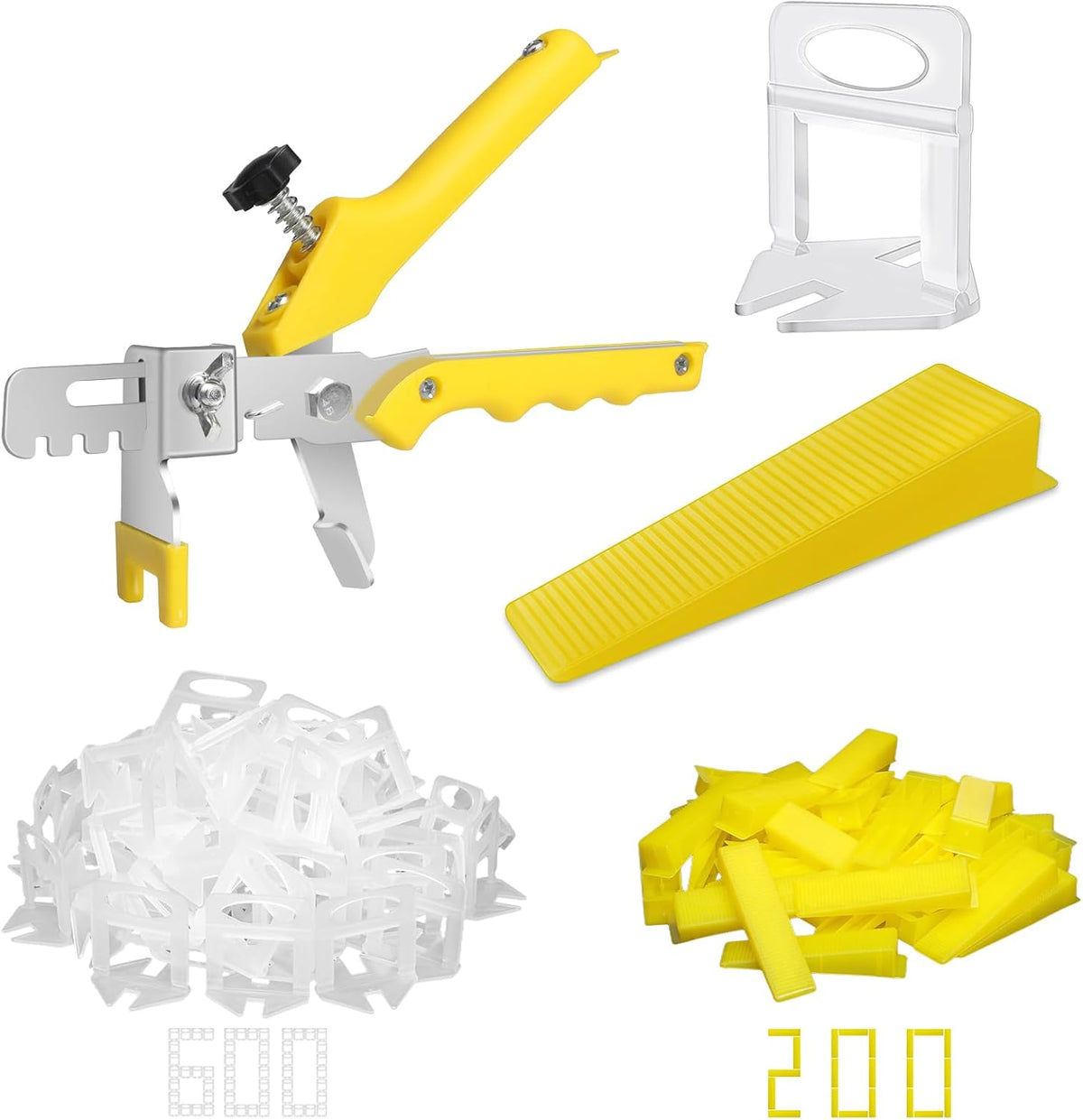 Tile Leveling System with Plier, 600 Tile Spacers 1/16" and 200 Wedges | Tile Leveling Clips with Tile Plier, Anti