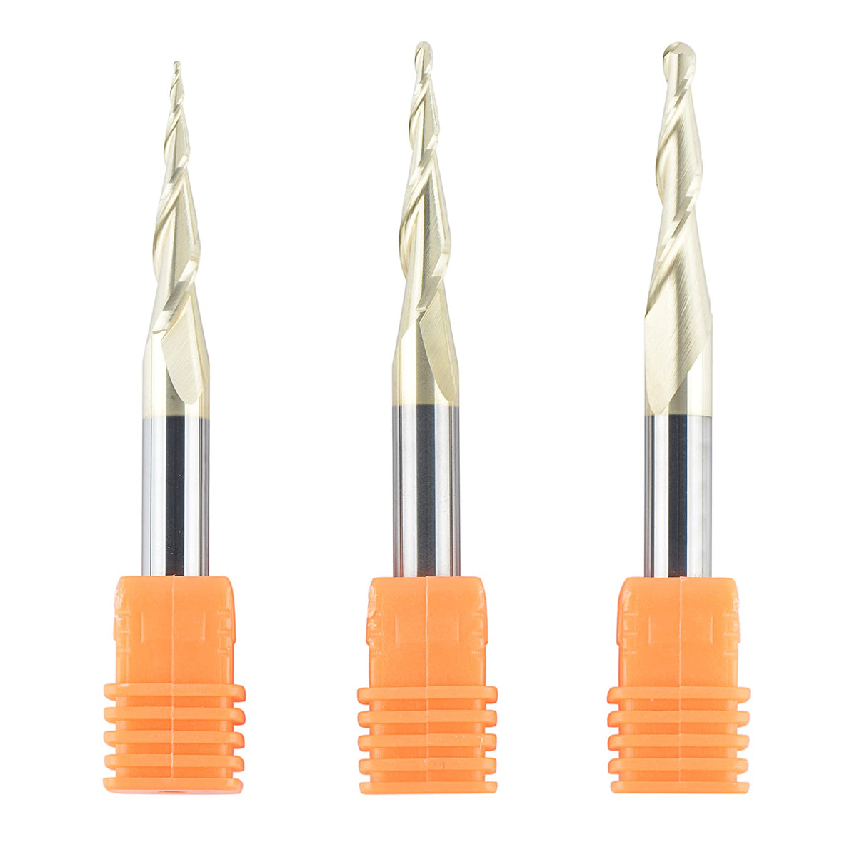 SpeTool 3Pcs Carbide Ball Nose Router Bit CNC End Mill 1/16 1/32 1/64 Cutting Radius for Wood 3D Carving Engraving MDF Oak