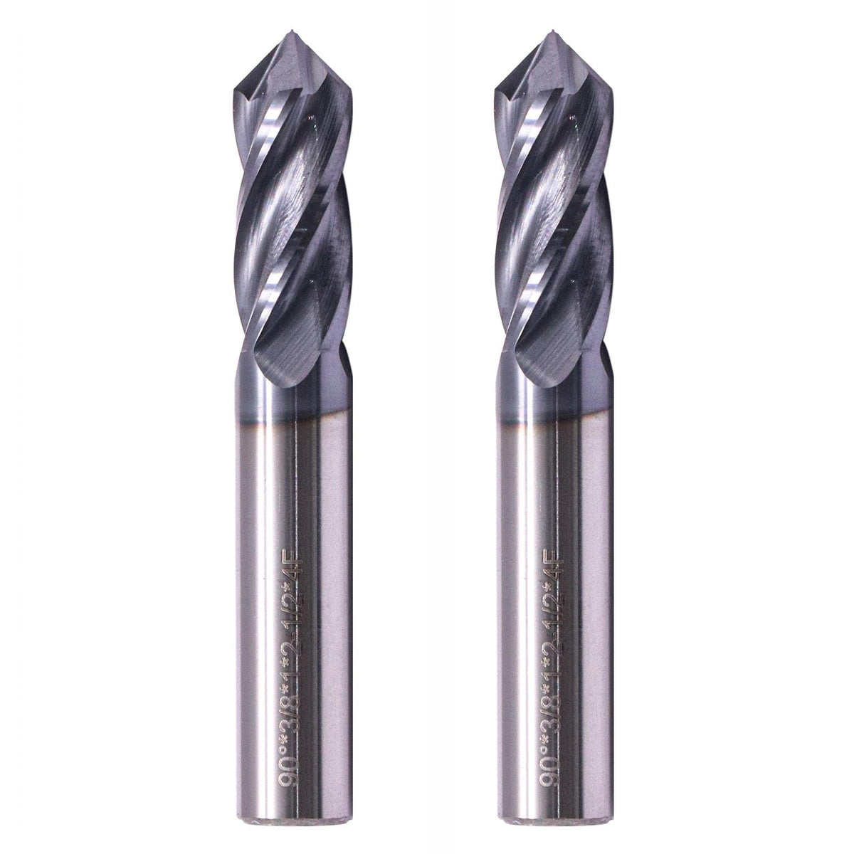 2Pcs 3/8" 4 Flute 90 Degree Solid Carbide Drill Mill - AlTiN Coated