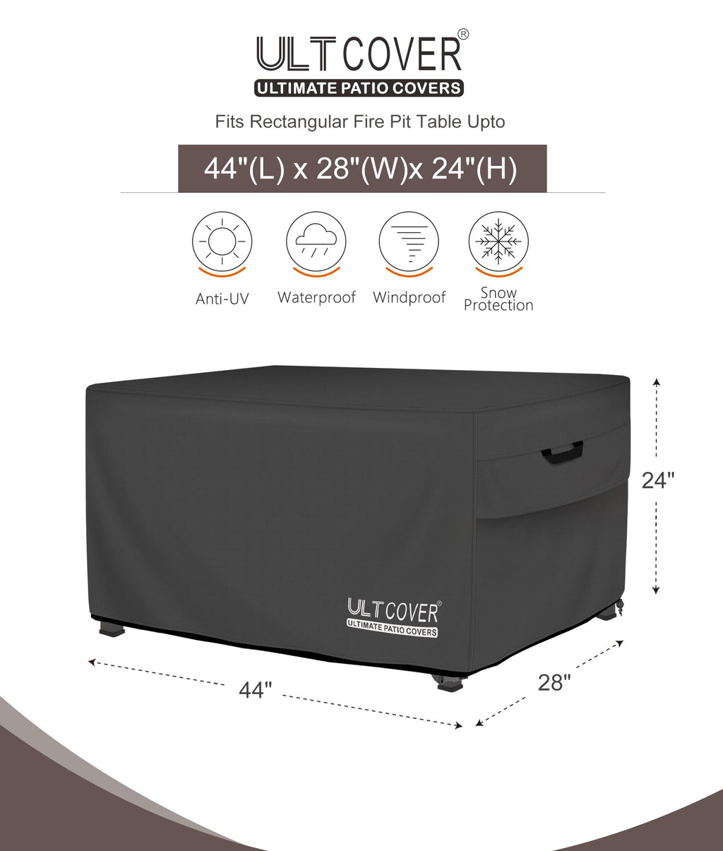 Waterproof Rectangular Gas Fire Pit Table Cover 44x28 inch, Black