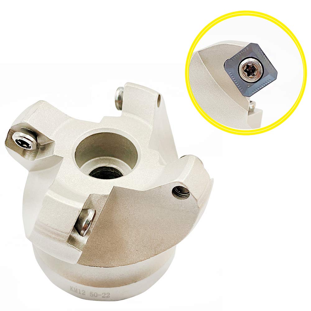 GBJ- KM12 50-22-4T+ SEKT1204AFTN-XM 50mm/1.96" Dia. 45° Face Mill Indexable Face Milling Holder Rough Processing Fly Face Plate Face Mill for SEHT1204 SEKT1204 (KM12 50-22-4T+ SEKT1204AFTN-XM LDA)
