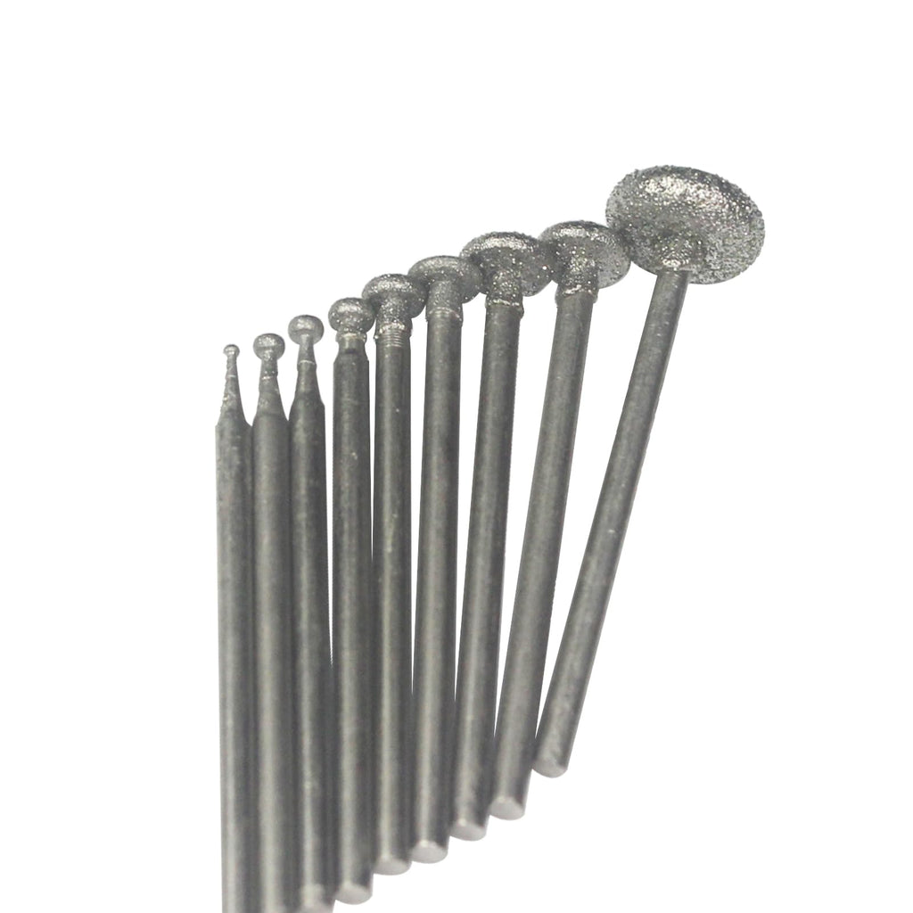 Luo ke 9 Pcs 3/32'' Shank Round - Flat Shape Diamond Burr (1mm - 10mm)