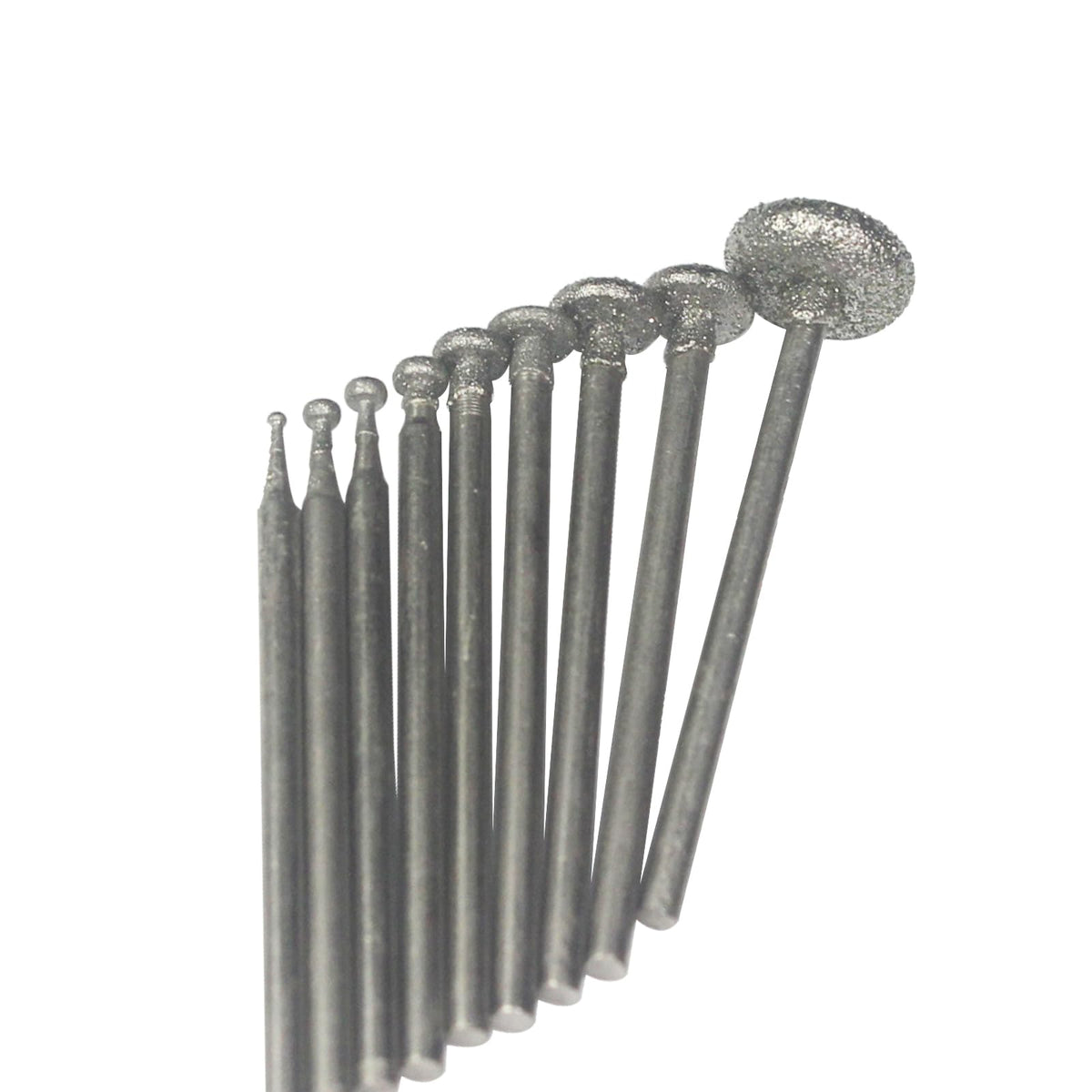 Luo ke 9 Pcs 3/32'' Shank Round - Flat Shape Diamond Burr (1mm - 10mm)