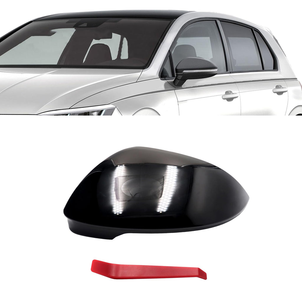 Mountsky Left Driver Side Replacement Mirror Cover Compatible with Volkswagen VW Golf GTI R MK8 2022 2023 2024 2025 2026 Exterior Door Side Rearview Mirror Cap Back With Turn Signal (Glossy Black)