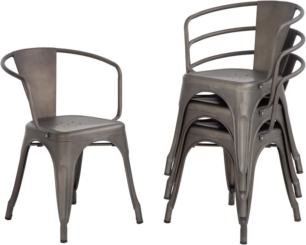 Metal Dining Chairs Set of 4 Patio Chiar Indoor Outdoor Kitchen Chairs 18 Inch Seat Height Restaurant Chair 330LBS