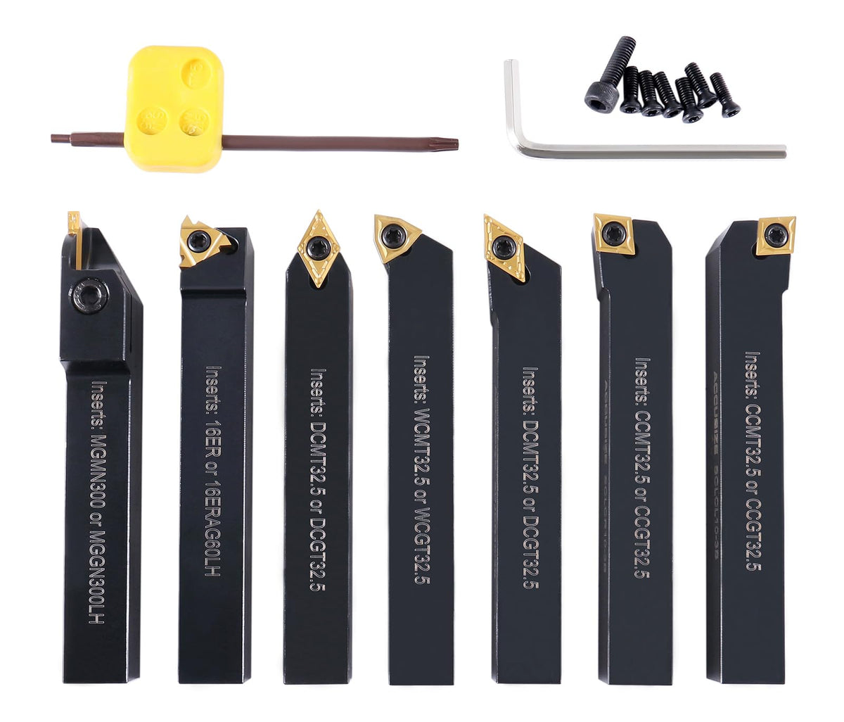 Accusize Industrial Tools 5/8'' Shank 7 Pc Indexable Carbide Turning Tool Set in Fitted Box, 2387-2005
