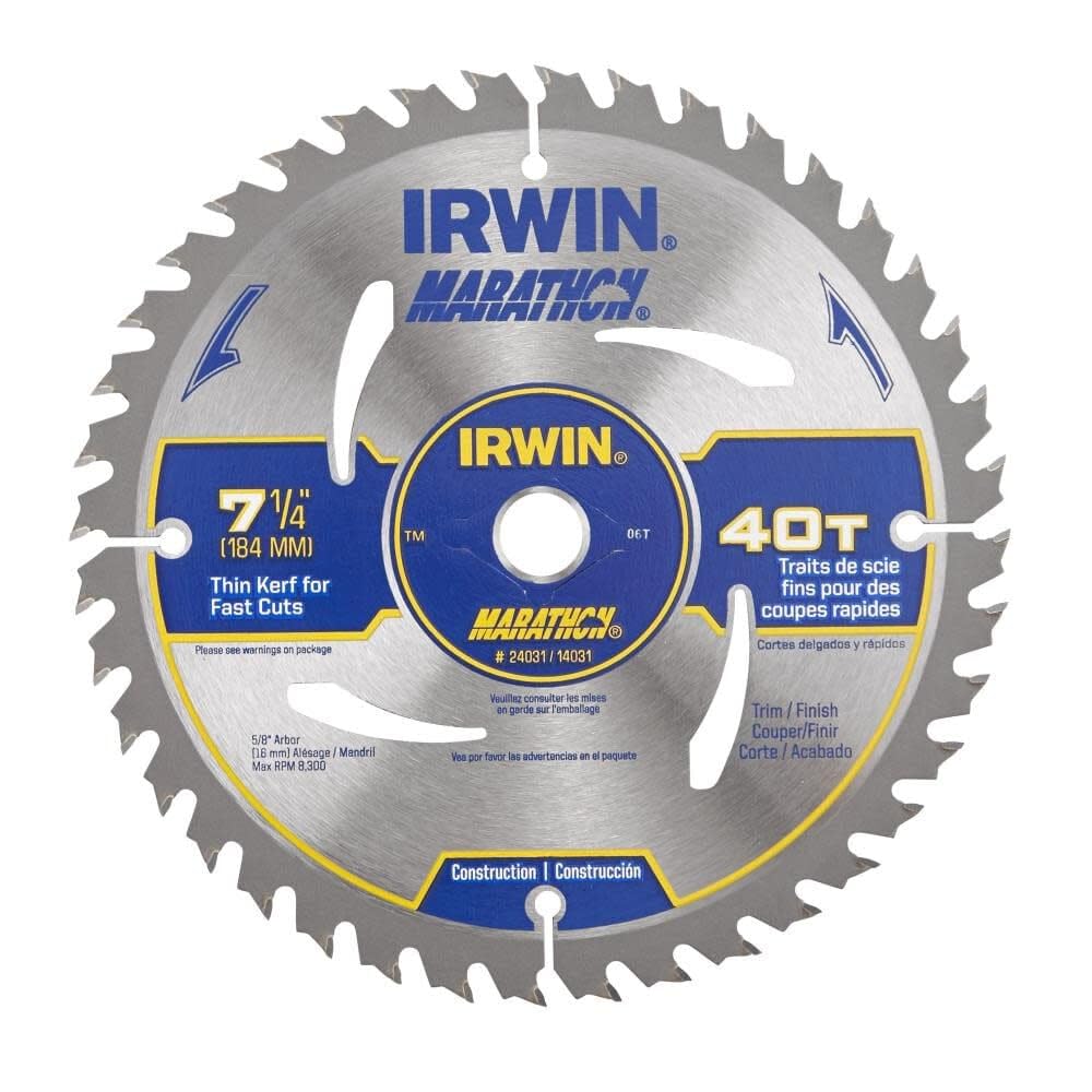 IRWIN Tools MARATHON Carbide Corded Circular Saw Blade, 7 1/4-inch, 40T (14031)