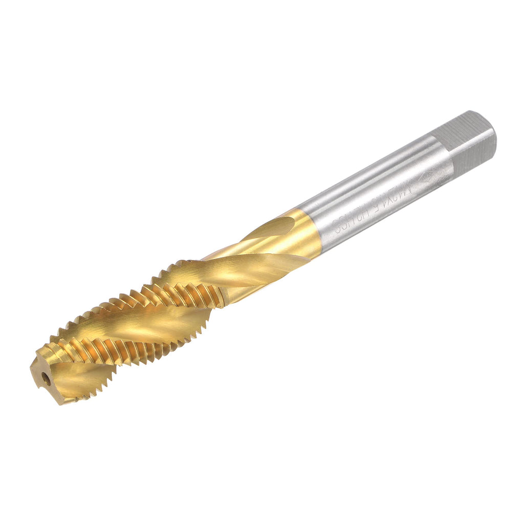 uxcell Spiral Flute Threading Tap M12 x 1.5, Metric HSS (High Speed Steel) Titanium Plated Machine Thread Screw Tap 3 Flutes Tapping Tool H2 Tolerance