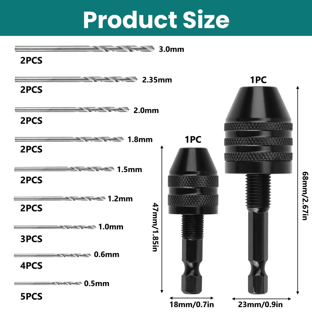 YENOVO Drill Chuck Adapter 2 Pack Keyless Converter Set with Twist Bits