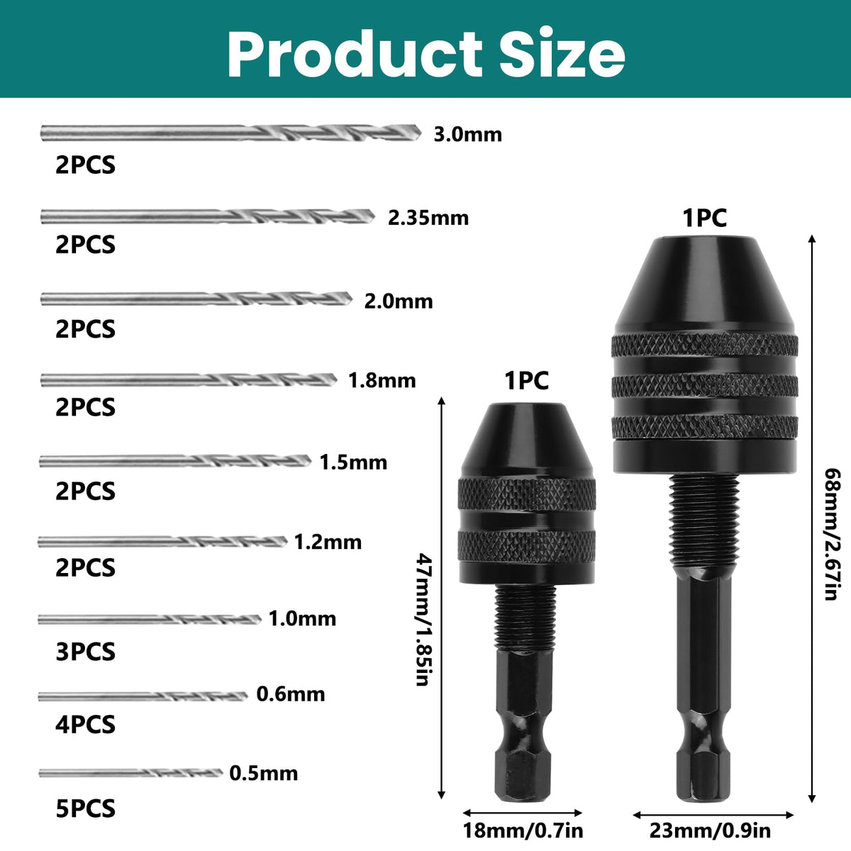 YENOVO Drill Chuck Adapter 2 Pack Keyless Converter Set with Twist Bits