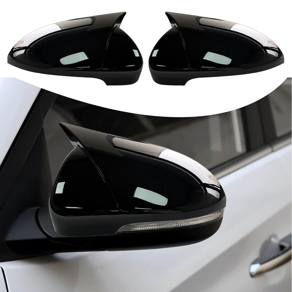 Bocooka Compatible with Hyundai Tucson 2016 2017 2018 2019 2020 2021 with Turn Signal Accessories Car Exterior Ox Horn Design Door Side Rearview Mirror Guard Cover Trim Caps - Glossy Black Style 2PCS