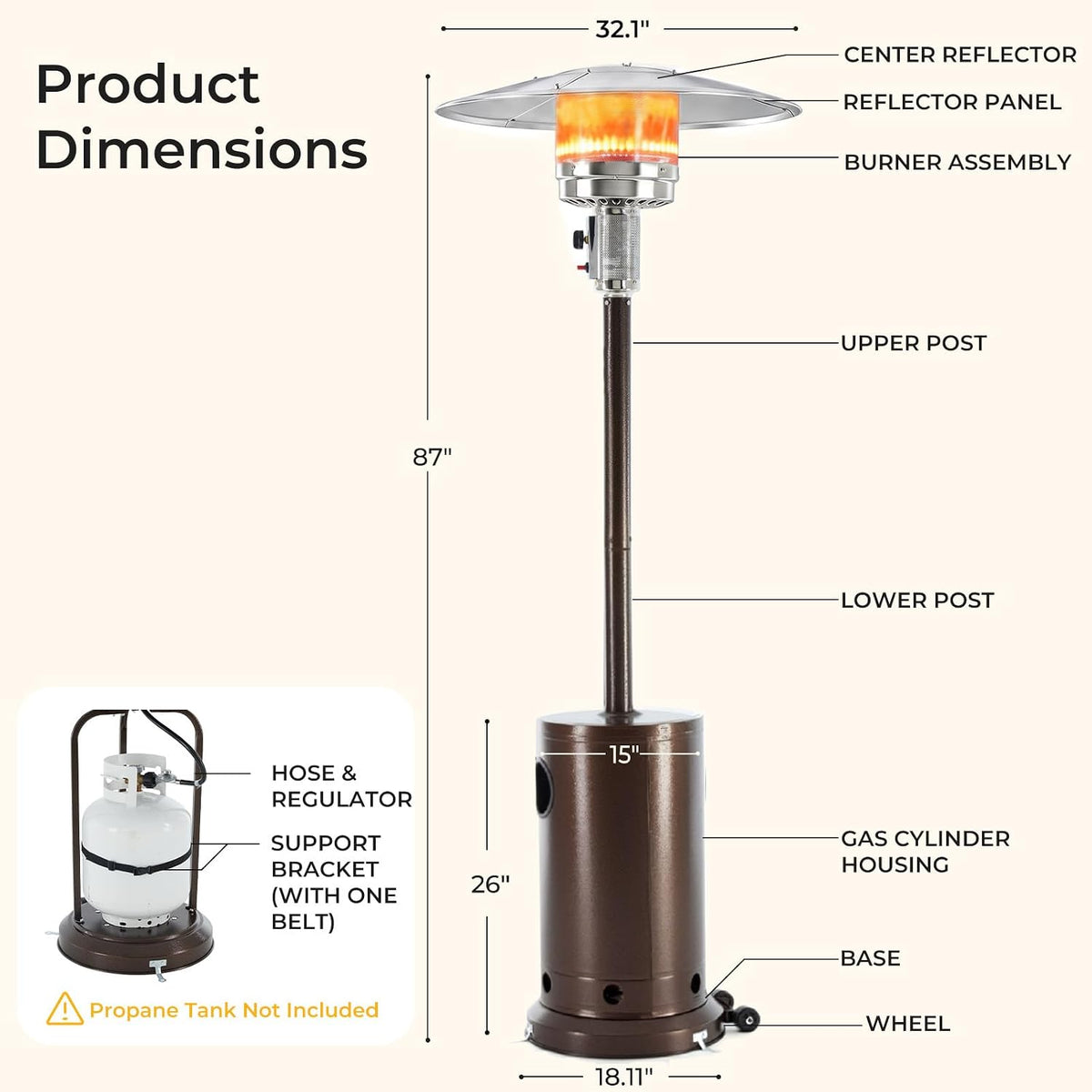 Patio Heater 48,000 BTU Propane Heater for Outdoor Use