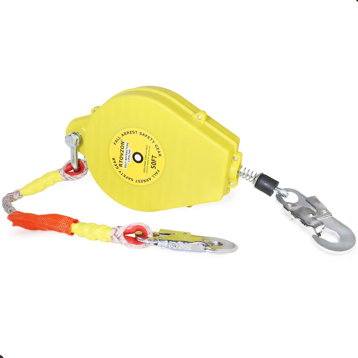 50FT Self Retracting Lifeline, RTOVZON Retractable Safety Lanyard, Yoyo | Steel Wire, Fall Arrestor, Srl Fall