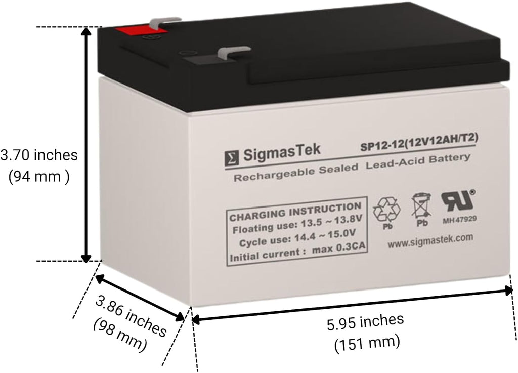 SigmasTek Pride Go-Go Scooter 12 Volt 12 AmpH Replacement Battery Pack Set of 2