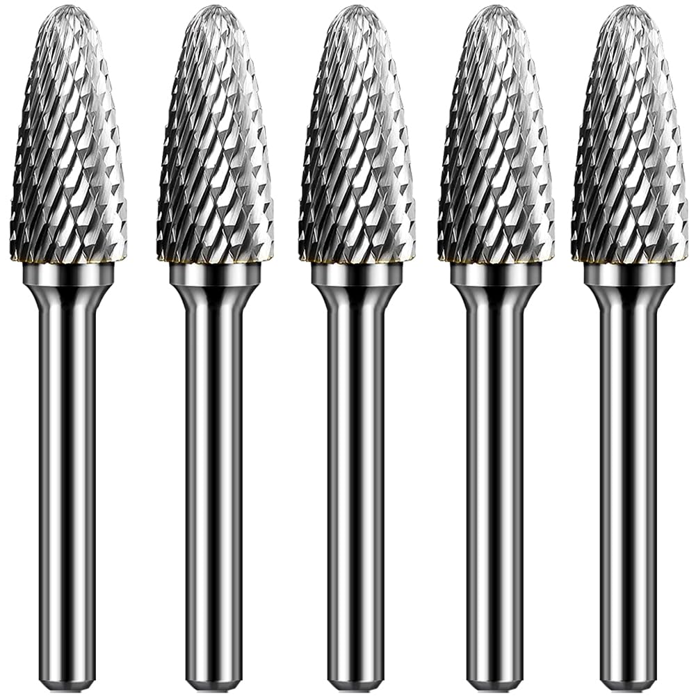 KOTVTM SF-5 Tungsten Carbide Burr Set Double Cut Rotary Burrs File(1/2” Cutter Dia X 1”Cutter Length) with 1/4'' (6.35mm) Shank for Die Grinder Drill Bits (Pack of 5)…