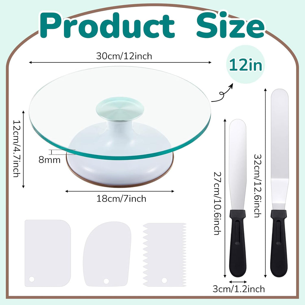 6 Pcs 12 Inch Glass Cake Turntable for Decorating Rotating