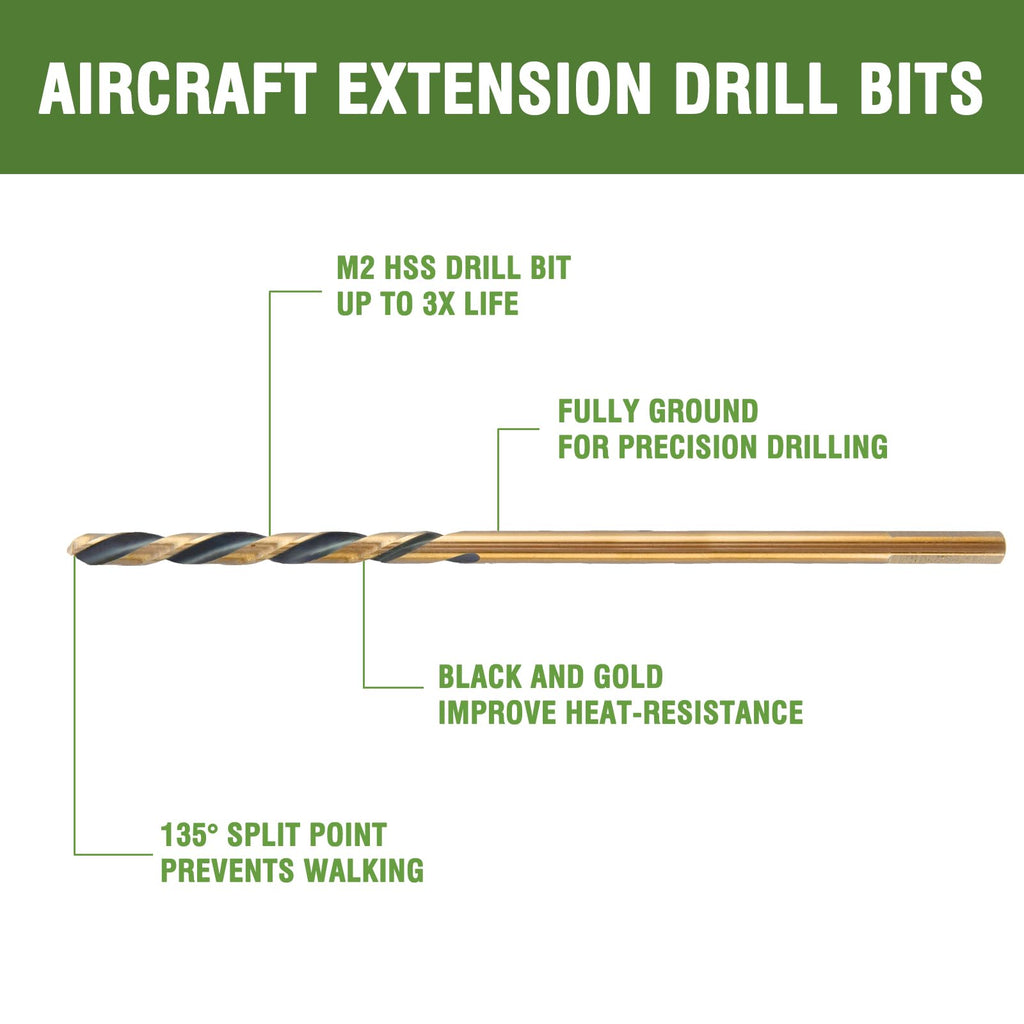 HLOFIZI 3/8 x 12 Inch Extra Long Drill Bit (1 Pack), Aircraft Drill Bit Black and Gold M2 HSS for Wood, Plastic, Thin Metal Sheet