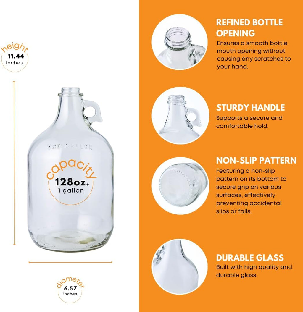 1 Gallon Glass Jug with Airlock, #6 Rubber Bung and Twin Bubble Design | Clear Fermentation Jug for beer, wine