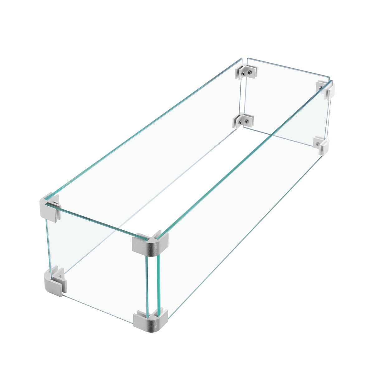 23.1"x 7.3"x 5.5" Rectangular Fire Pit Wind Guard,Transparent Tempered Glass,Polished Aluminum Brackets,3M Anti-Slip