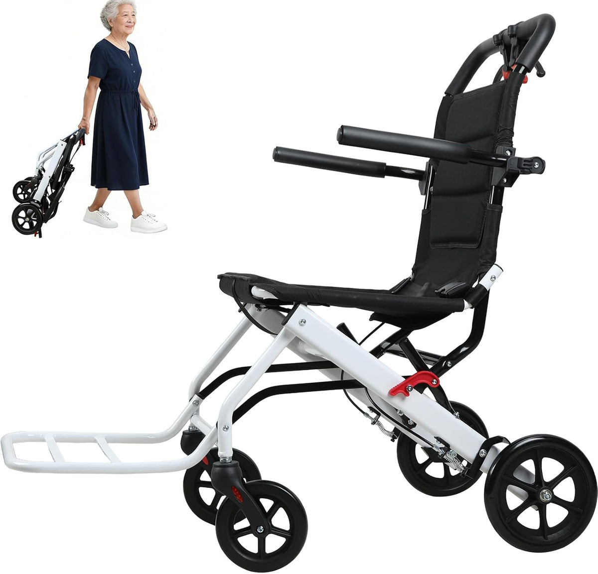 Wheelchairs for Adults, Transport Wheelchair Lightweight Foldable(18.5lbs), 18 Inch Wide-Seat Transport Chair