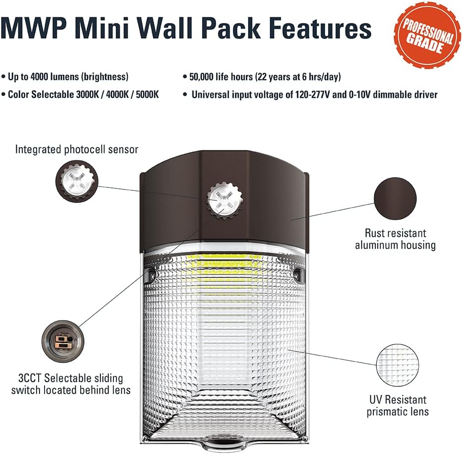 HALO MWP 150W Equivalent LED Mini Wall Pack Light, Bronze, Dusk-Dawn,3 CCT