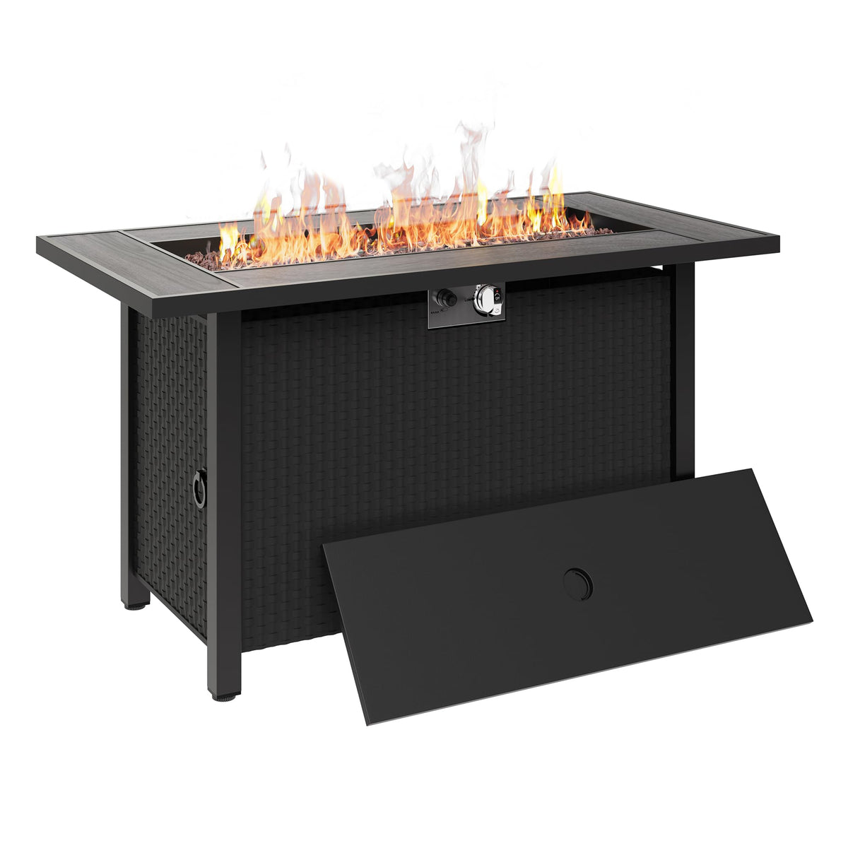 44 in Propane Fire Pit Table for Outside Patio with Lava Rocks, Black