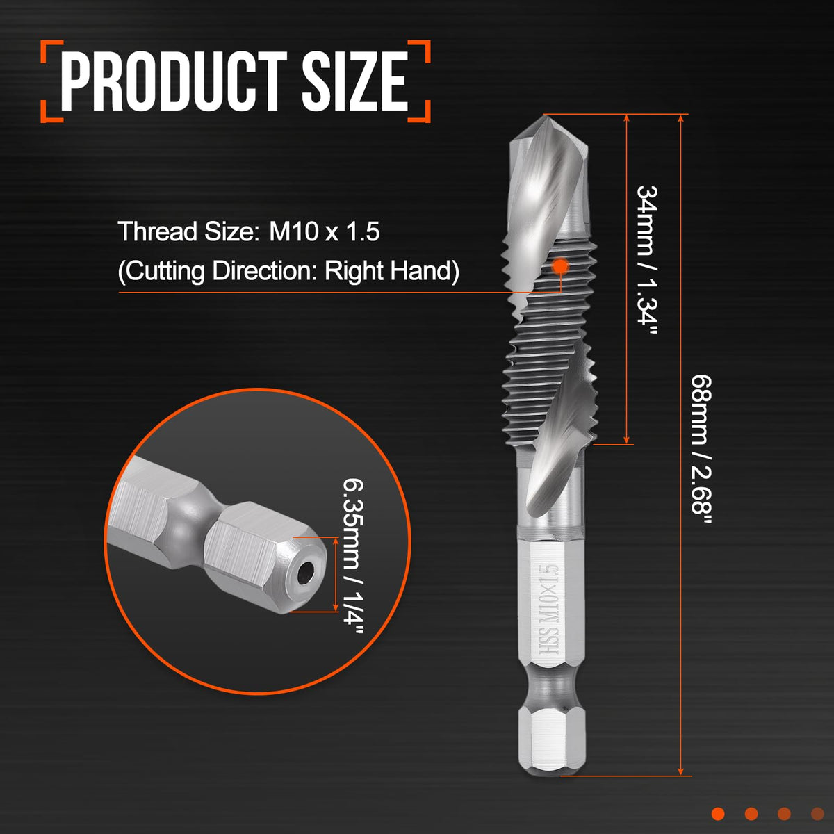 Workkyma M10x1.5 Combination Tap Drill Bit M2 High Speed Steel Polished