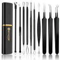 10Pcs Stainless Steel Pimple Popper Tool Kit, Blackhead Remover Tools Comedone Extractor Set, Acne Needle Tweezers
